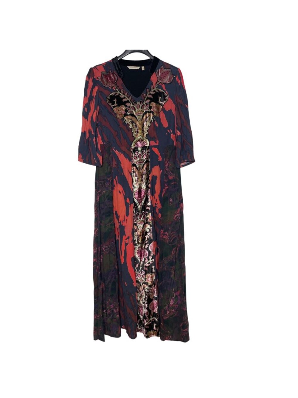 Soft Surroundings Epiphany Mixed Media Velvet Dark Floral Maxi Dress Sz 8 Boho